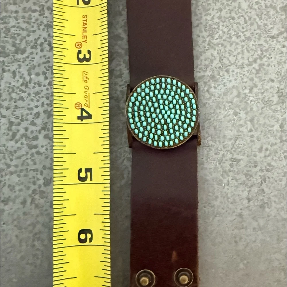 Turquoise Studded Brown Leather Wristband